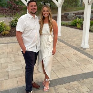 Express Satin Belted Hi-Lo Maxi Dress